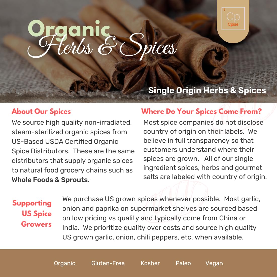 Cpise Organic Camping & Grill Seasoning & Salt Gift Set: BBQ Seasoning | Cajun Seasoning | Smoked Sea Salt | Cinnamon Sugar Blend | Himalyan Salt | Italian Seasoning | Lemon Pepper Blend | Steak Seasoning