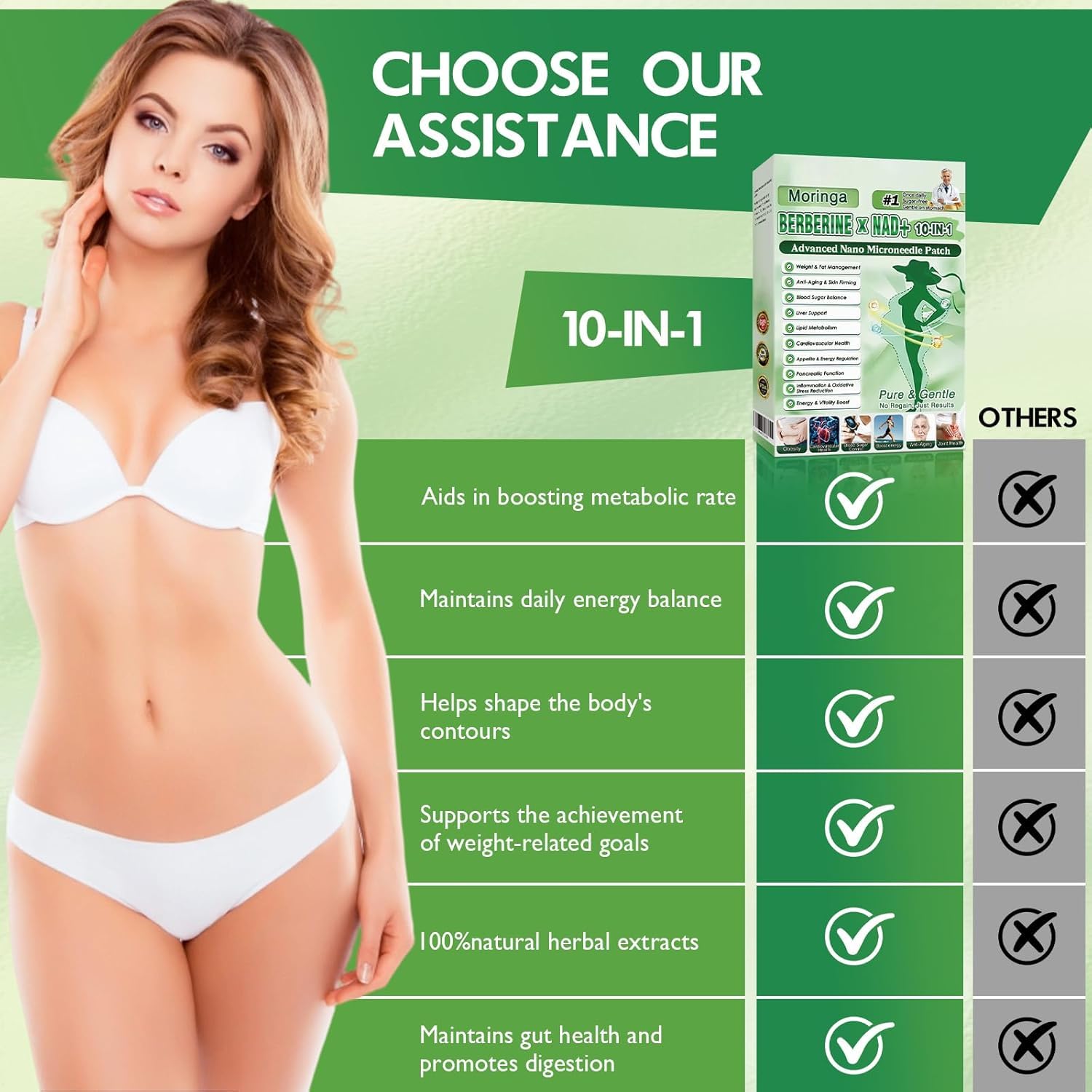 Moringa 10-in-1 Nano Microdarts Patch, Advanced Moringa Patches, Natural Body Patches for Women and Men - Gentle Formula for All Skin