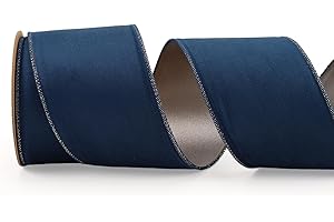 Premium LaRibbons Navy Velvet Ribbon Wired Ribbon LT. Navy/Light Silver 4 Inch