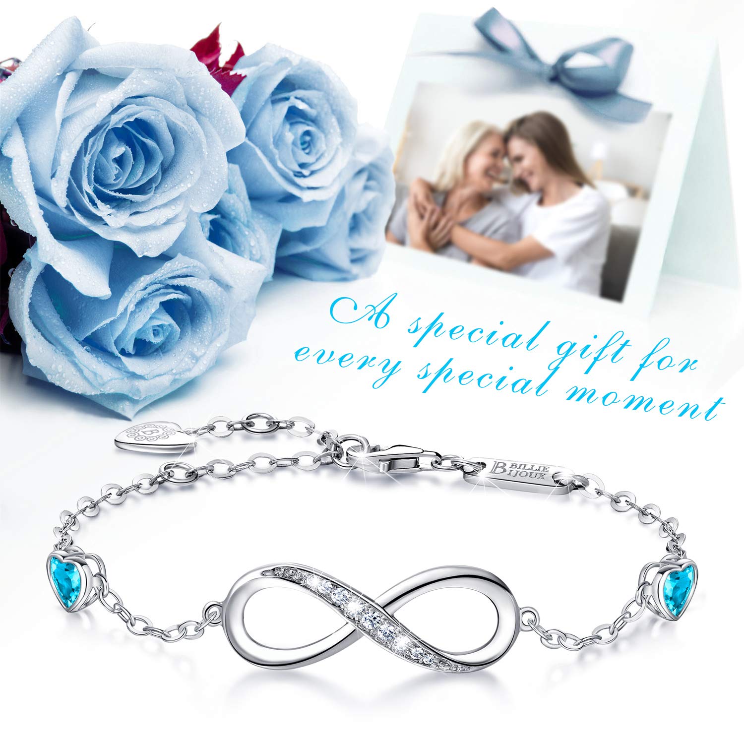 Billie Bijoux Pulsera para mujer Plata de ley 925 Infinito sin fin Símbolo de amor Pulsera de mujer ajustable con dijes, regalo de joyería para mujeres y niñas