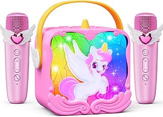 Unicorn Karaoke Machine 2 Microphones Children with LED Lights, Unicorn Gifts for Girls 3-10 Years Birthday Microphone Chi…