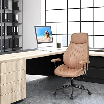 Executive Office Chair, Suede Fabric Ergonomic Height Adjustable Swivel Computer Desk Chair, 150° Reclining High Back Rolling Manager Task Chair for Home Office (Brown)