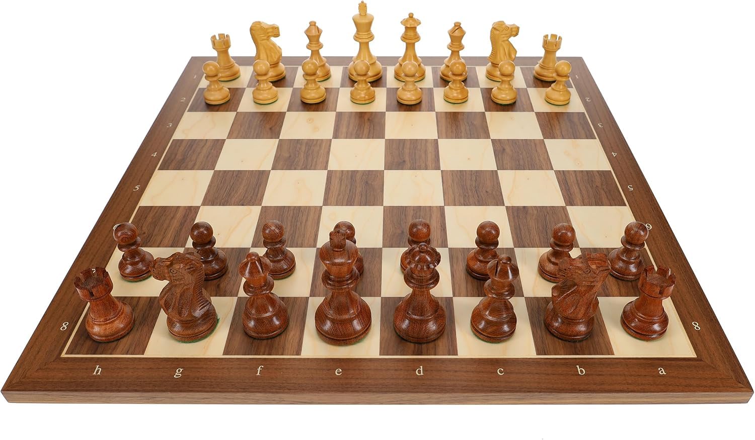 WE Games Weighted English Staunton Luxury Chess Set - Handcrafted Acacia & Kari Chess Pieces with 19.75 in. Walnut Sycamore Wooden Chess Board, Full