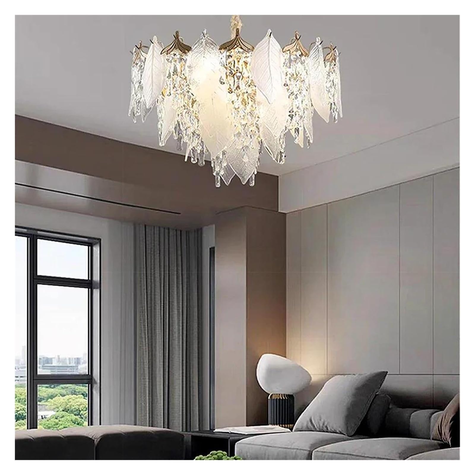 Genérico Lámparas de araña, Lámparas colgantes de cristal con hojas porcelana for techo, modernas y lujosas lámparas LED for decoración del hogar, for sala estar lustre(Remote Dimmable,3-layer)