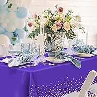Vista 6 de 2 manteles de plástico morado y dorado para mesa rectangular de 8 pies, 54 x 108 pulgadas, fundas desechables de mesa de fiesta con lunares dorados