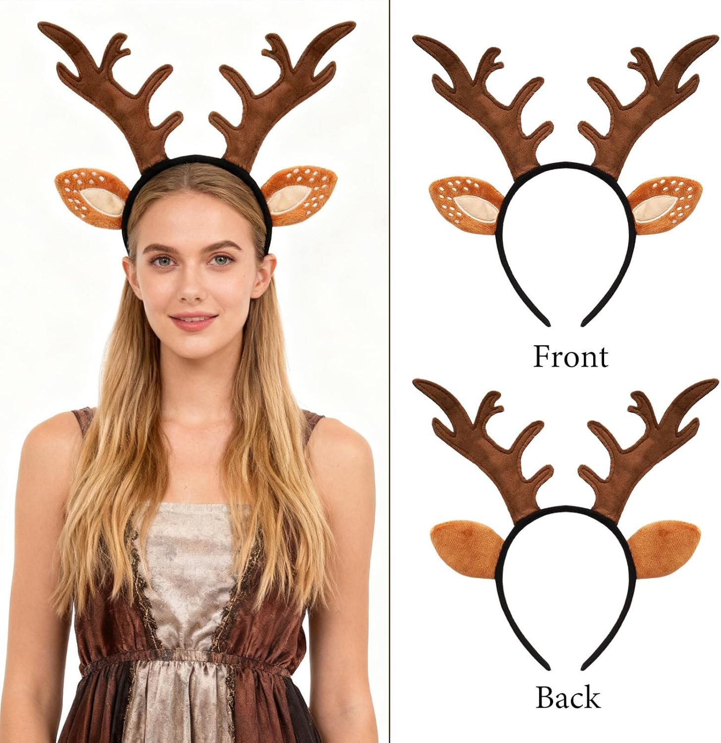 Deer Antlers Headband, Cute Reindeer Horns Ears Headband for Women Adults Christmas Halloween Party Cosplay Costume Headpiece Costume Accessories - Image 3
