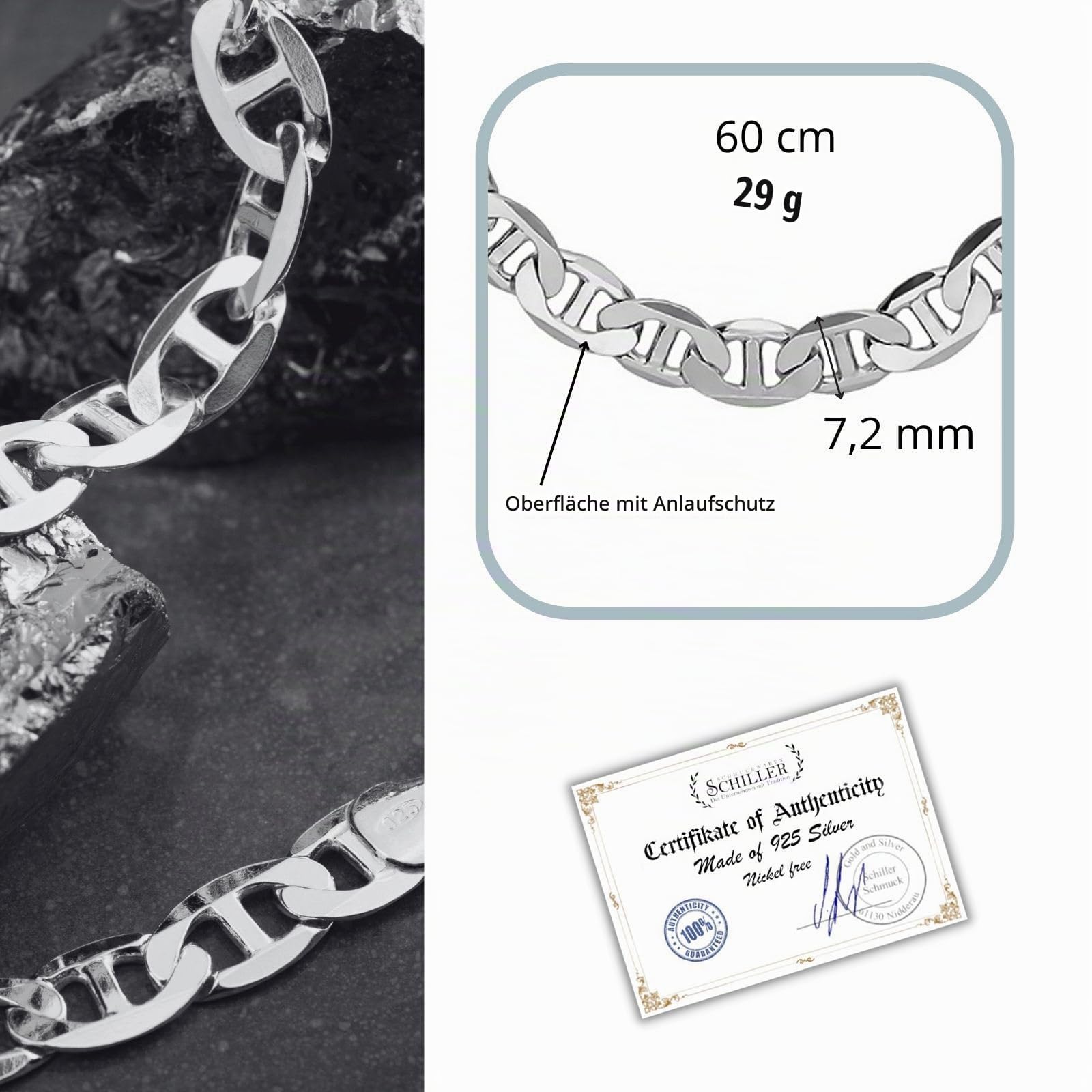 Herren Kette Echt Silber Ohne Anhänger Geschenkverpackung Kleine Geschenke für Männer