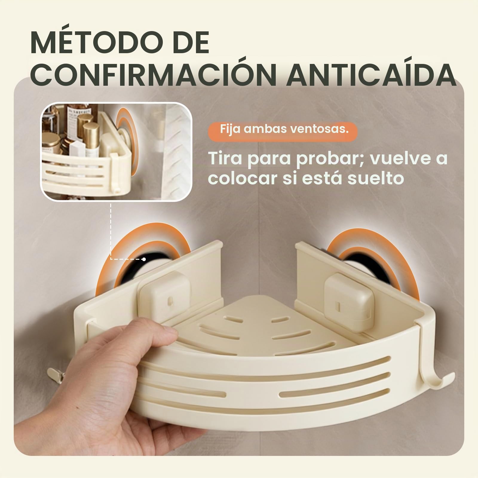 Lekesky Estante Ducha sin Taladro Esquina con Toallero y Ventosas Fuertes, Aluminio Antioxidante y Extraíble, Ideal como Estantería de Baño y Organizador Ducha para Baño y Cocina, 2 Uds, Crema