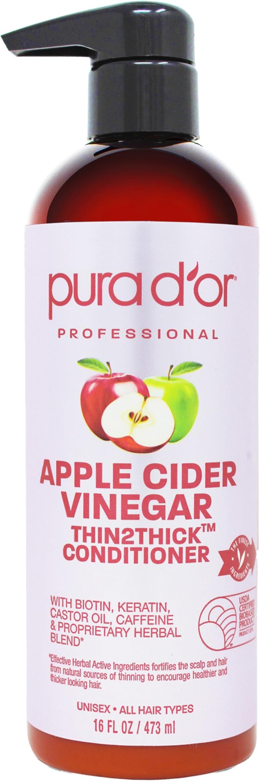 16 Oz Apple Cider Vinegar Thin2Thick Conditioner - Biotin, Keratin, Caffeine, Castor Oil & Key Active Ingredients for All Hair Types, Men & Women