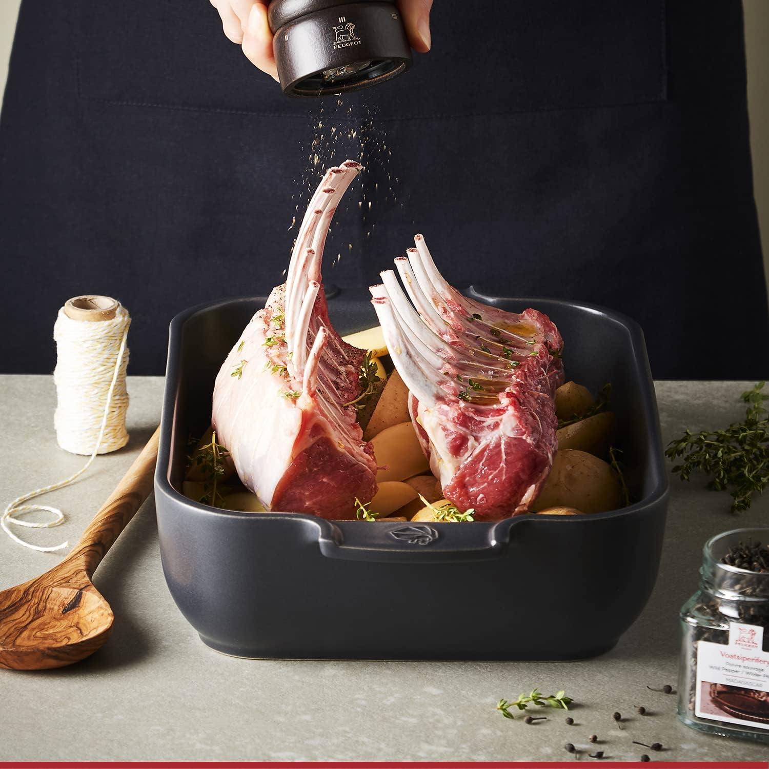 Peugeot - Appolia Rectangular Oven Dish - Ceramic Baker with Handles - Slate, 10 x 8 x 2.5 inches