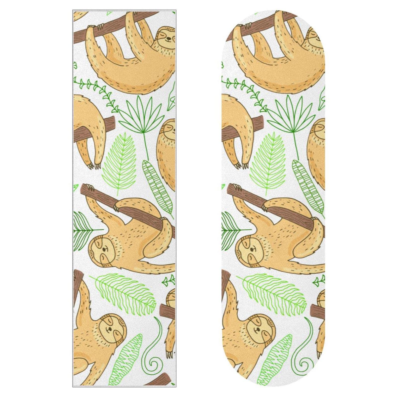 Lot de 2 feuilles de papier abrasif pour planche de skateboard et longboard Motif paresseux