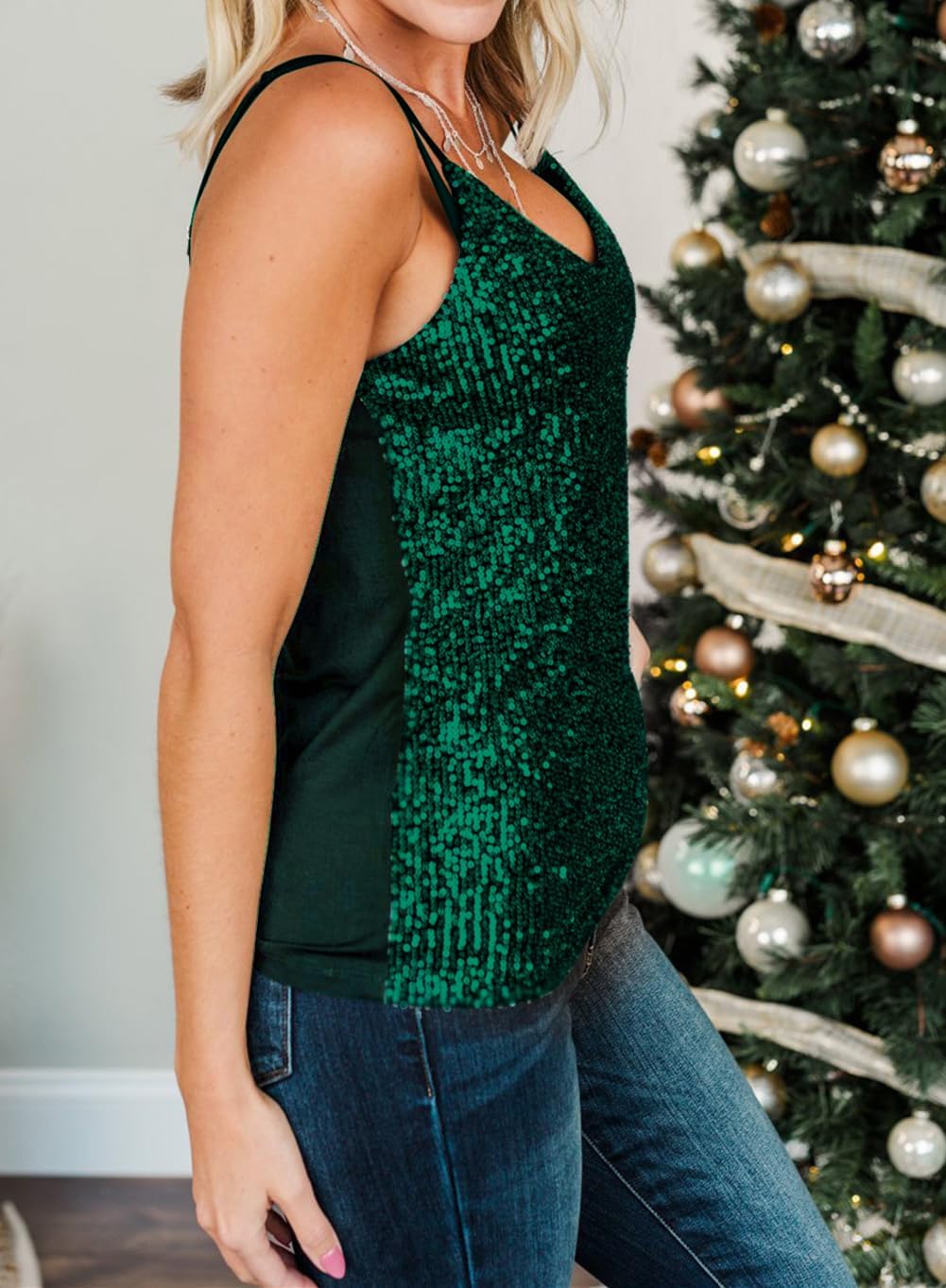 lime flare Women Sexy Sparkle Shimmer Cami Tank Tops Las Vegas Disco Sequin Camisole - Image 3