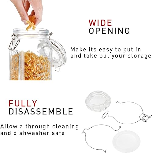 Miniatura 4 de Tebery Paquete de 4 tarros de vidrio transparente de boca ancha con tapas herméticas de abrazadera, recipientes de almacenamiento de vidrio de 32