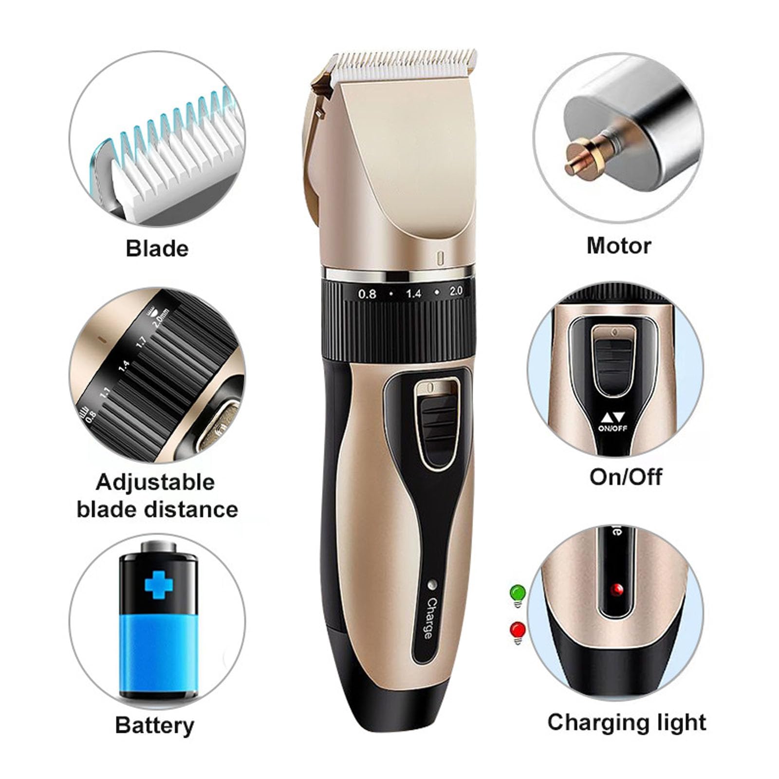 Kit De Aseo para Perros, Cortadora De Pelo Inalámbrica Recargable De Bajo Ruido, Cortadora De Pelo para Perros Inalámbrica Y Silenciosa, Cortadora De Pelo para Perros Y Gatos,Blanca