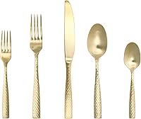 Vista 3 de Fortessa Lucca - Cubiertos facetados de acero inoxidable 18/10, cuchara de postre/sopa, 7.1 pulgadas, juego de 12, dorado cepillado