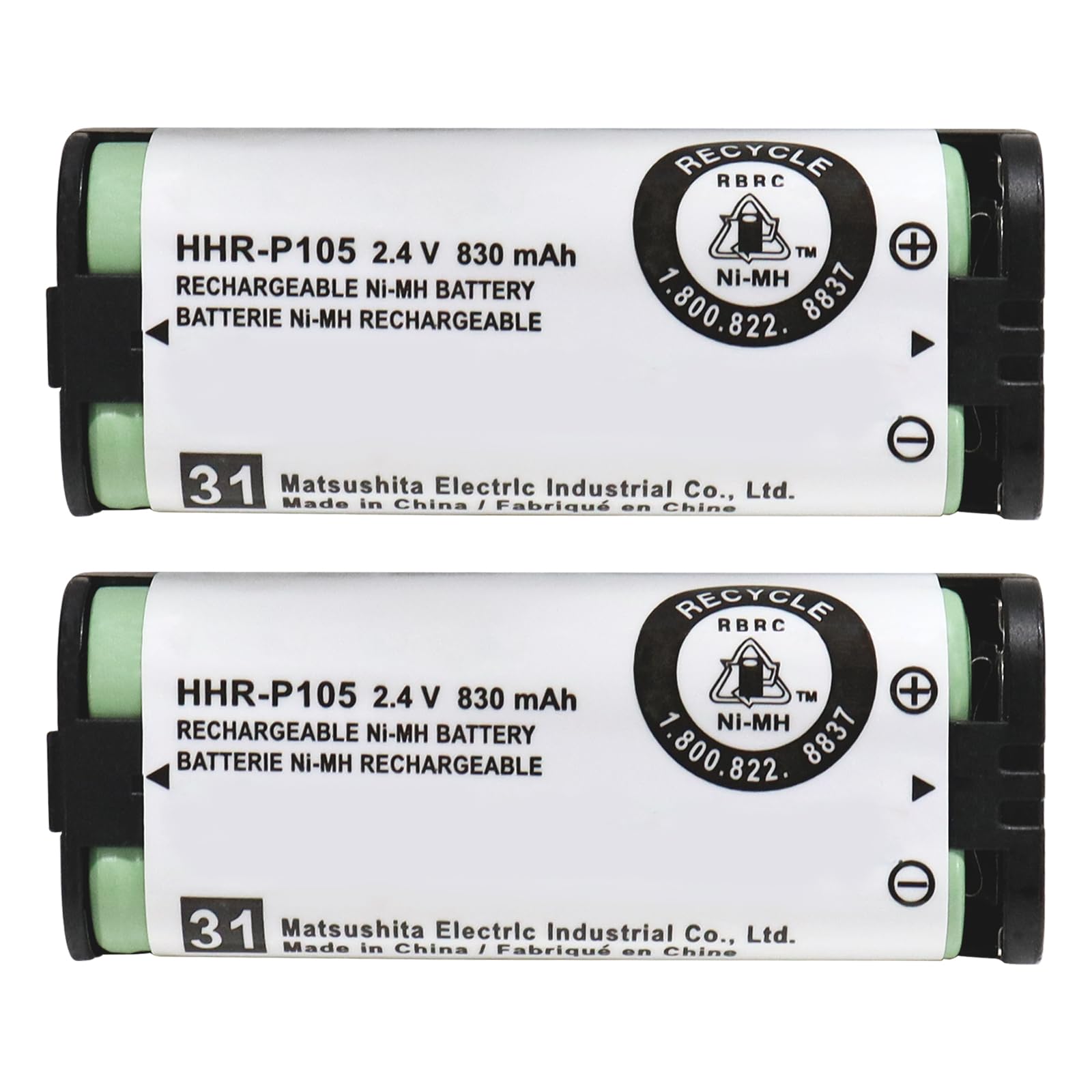 2 Pack HHR-P105 NI-MH Rechargeable Battery for Cordless Phone 2.4V 830mAh Replacement Batteries for Panasonic