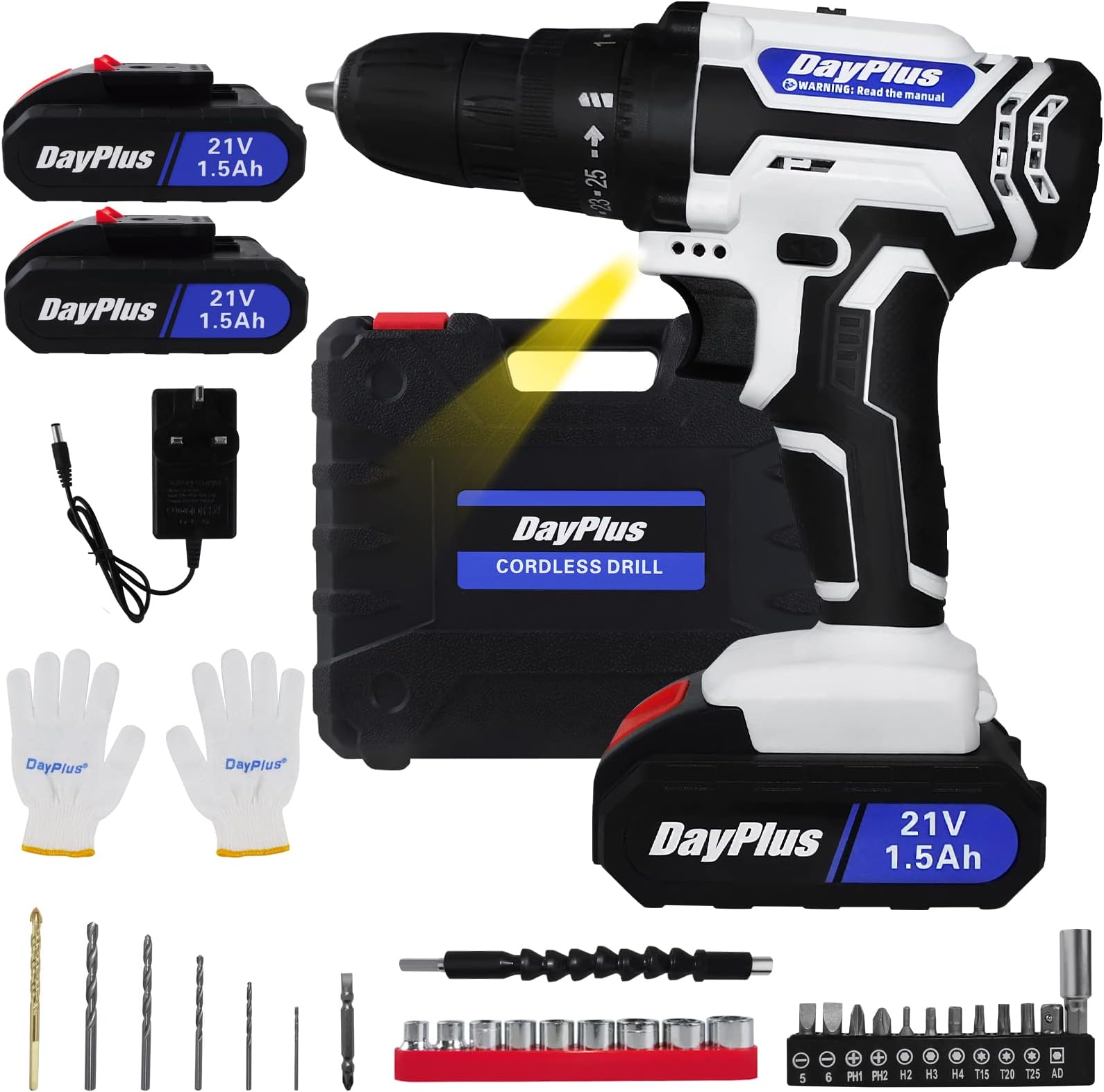 ZanGe 21V Cordless Electric Drill Driver Set, Power Drill Kit with 2-Pack Battery, Lightweight Handheld Power Tool Set with 29pcs Bits and Carry Case, 3/8'' Keyless Chuck, 25+1 Torque Setting