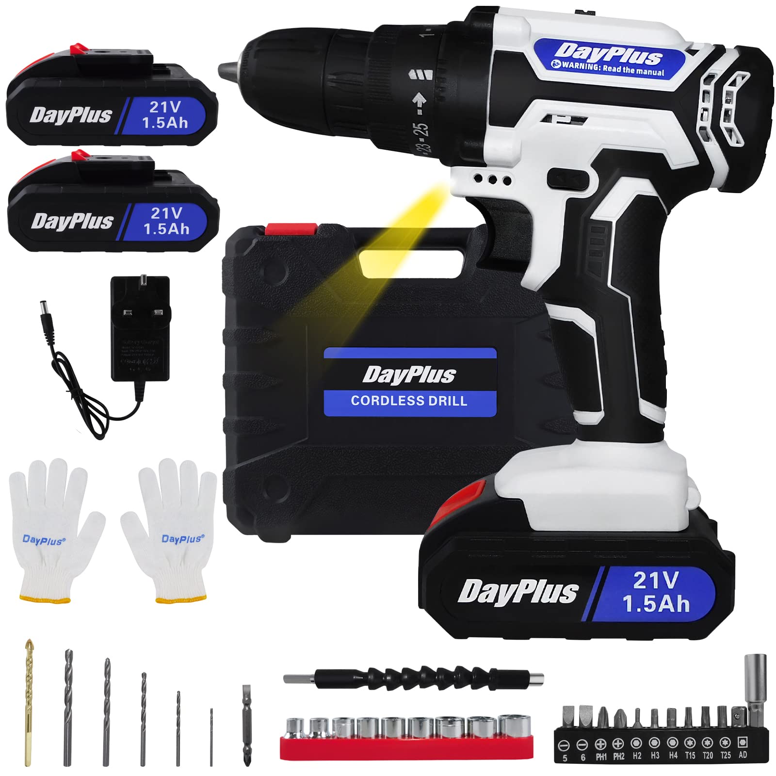 ZanGe 21V Cordless Electric Drill Driver Set, Power Drill Kit with 2-Pack Battery, Lightweight Handheld Power Tool Set with 29pcs Bits and Carry Case, 3/8'' Keyless Chuck, 25+1 Torque Setting