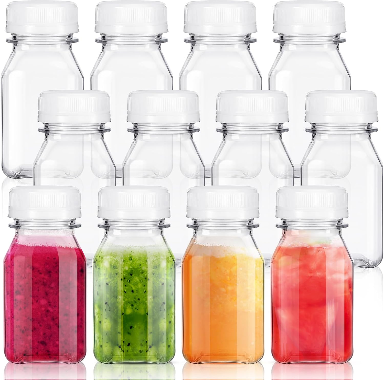 Tanlade 24 Pcs Small Plastic Shot Bottles with Caps Containers with Lids Reusable Clear Ginger Shot Jars with Scale for Liquids Smoothies Juice Drink Milk Beer Coffee (4 oz)