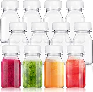 Tanlade 24 Pcs Small Ginger Shot Bottles Plastic Bottles with Caps Plastic Containers with Lids Reusable Clear Shot Jars with Scale for Liquids Smoothies Juice Drink Milk Beer Coffee (4 oz)
