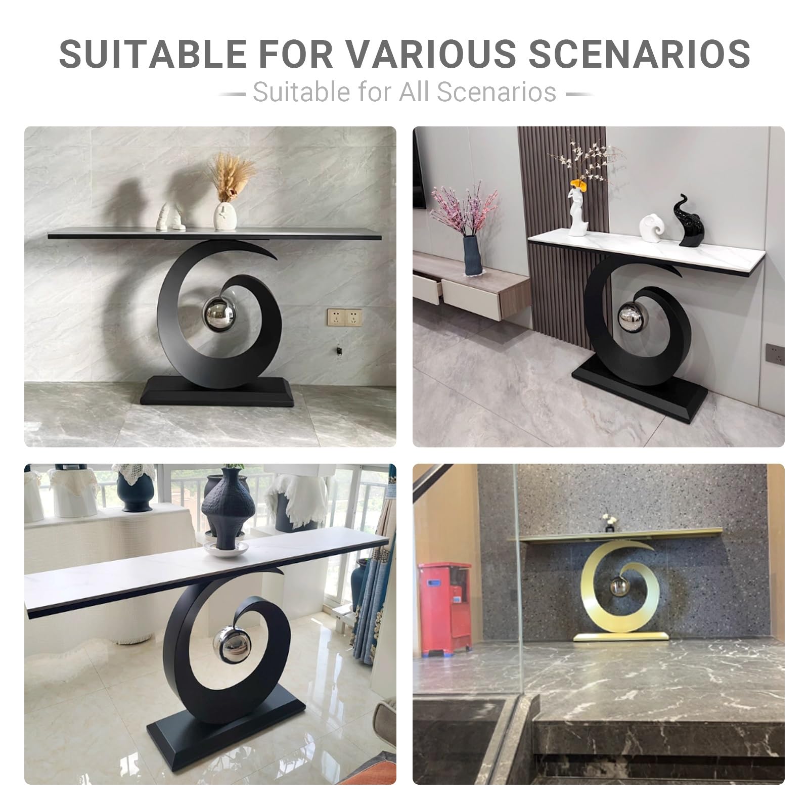 Consola para Entrada,Moderna Mesa de Entrada,Mesa Estrecha con Estructura de Metal,Mesa de Entrada con Base de círculo,para Recibidor Sala de Estar(Gold+Brown,150cm/59)
