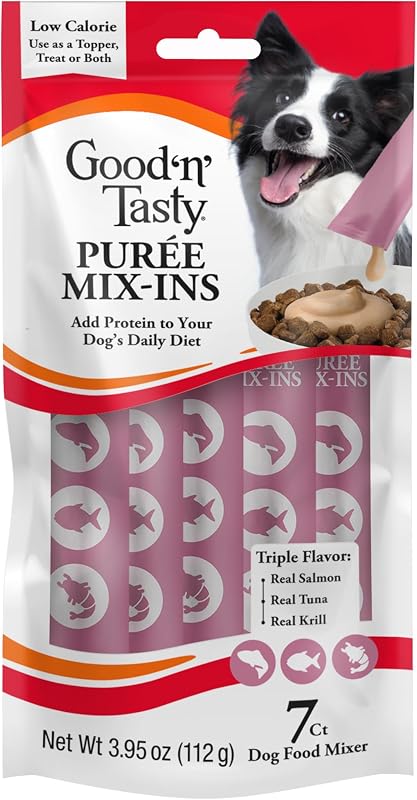 Good ‘N’ Tasty Puree Mix-Ins para Cães com Frango, Salmão e Pato, Pacote com 7 unidades