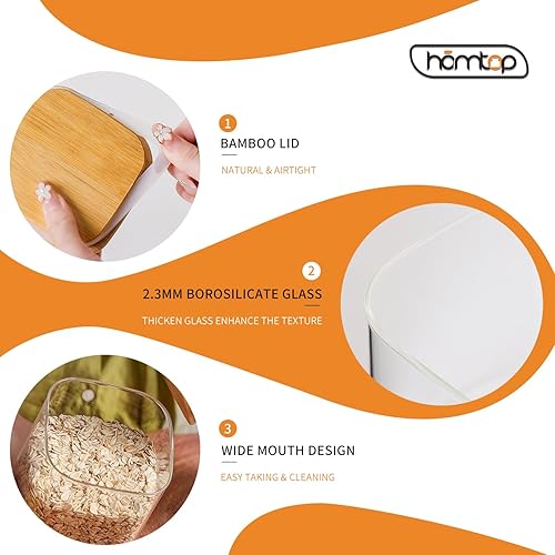 Miniatura 4 de Recipientes de vidrio para almacenamiento de alimentos con tapas de bambú, tarros de vidrio de borosilicato de 34 onzas de alto para granos de café,