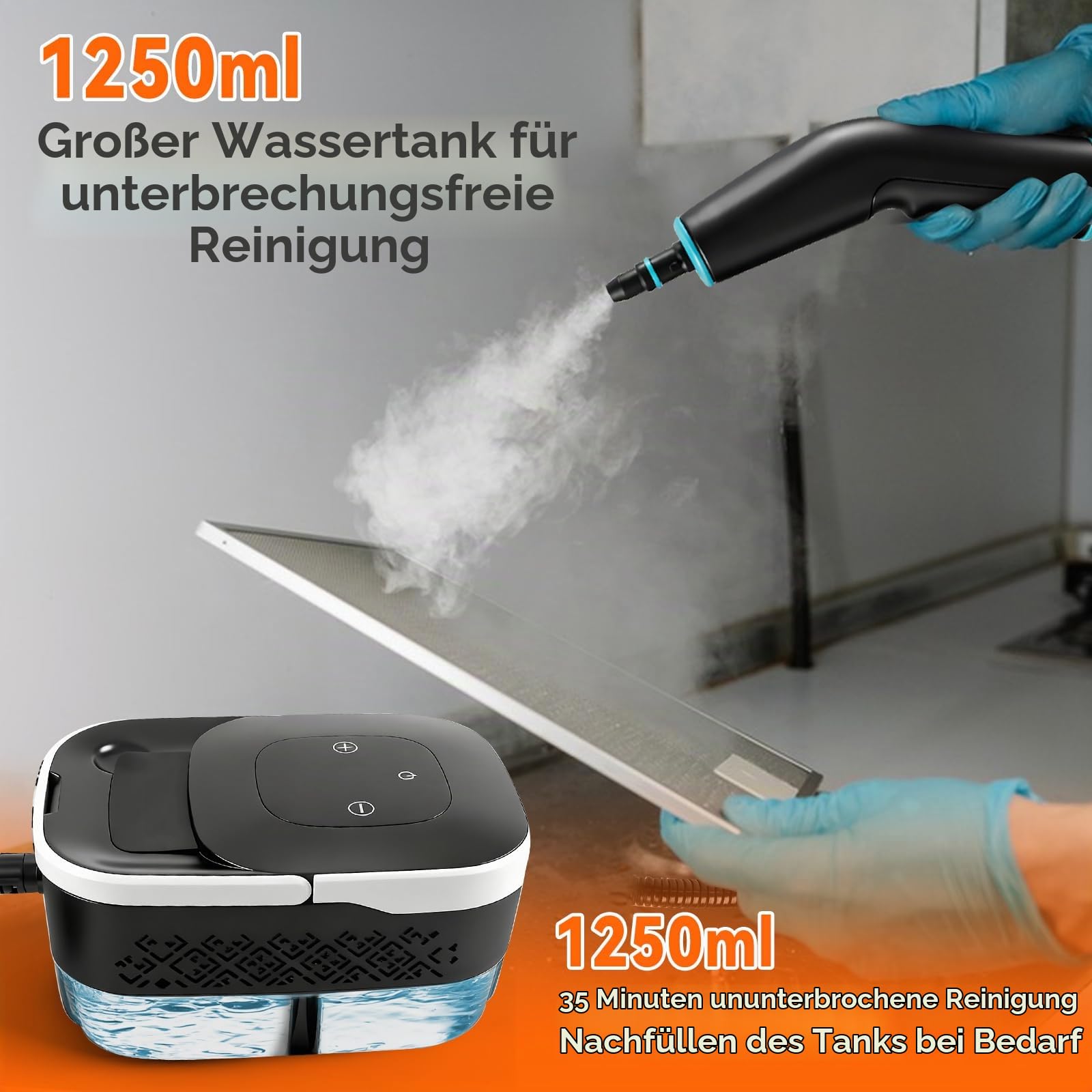 2500 W 4 bar Hochdruck-Handdampfreiniger, 1250 ml Tank 6 Stufen Hochtemperatur-Druckreinigungsgerät für Auto, Fenster, Küche, Boden, Möbel