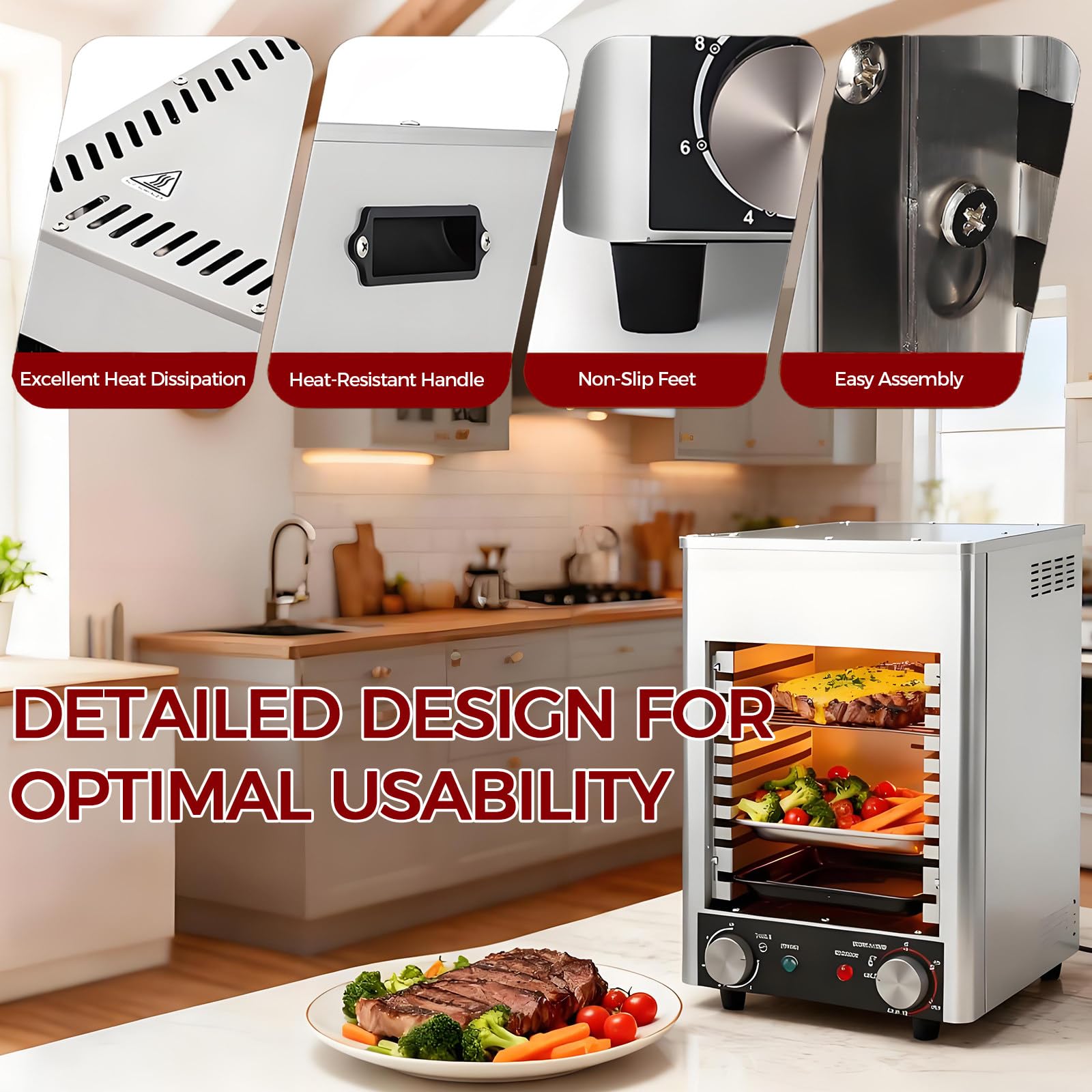 Griglia elettrica Professionale da Interno da 1700 W per bistecche, ampiamente utilizzata nei ristoranti per pizze, Verdure e Ali di Pollo.