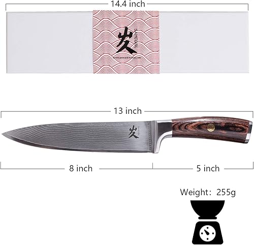 Miniatura 10 de SAMCOOK Kiritsuke Cuchillo de chef – Cuchillo profesional afilado de Damasco de 8 pulgadas – Cuchillo japonés VG-10 de acero inoxidable de alto
