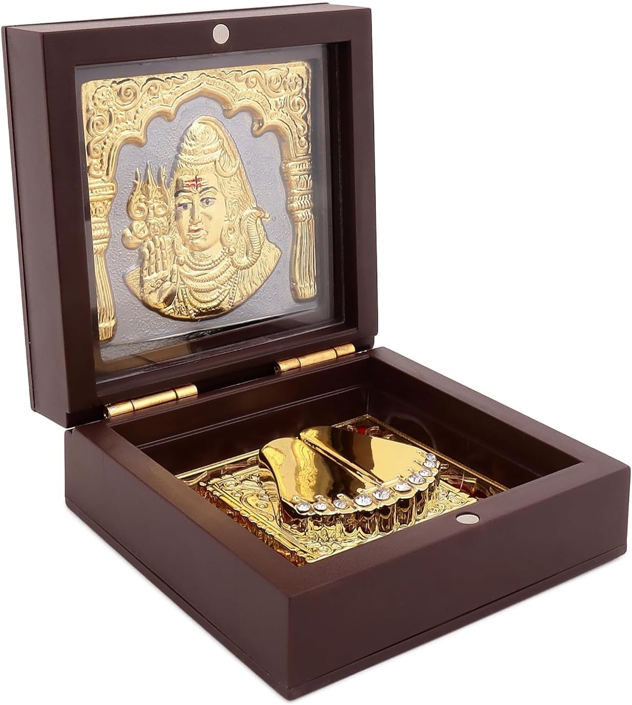Gold Lord Shiv God Idol with Charan Paduka | Decoretive Gift Box
