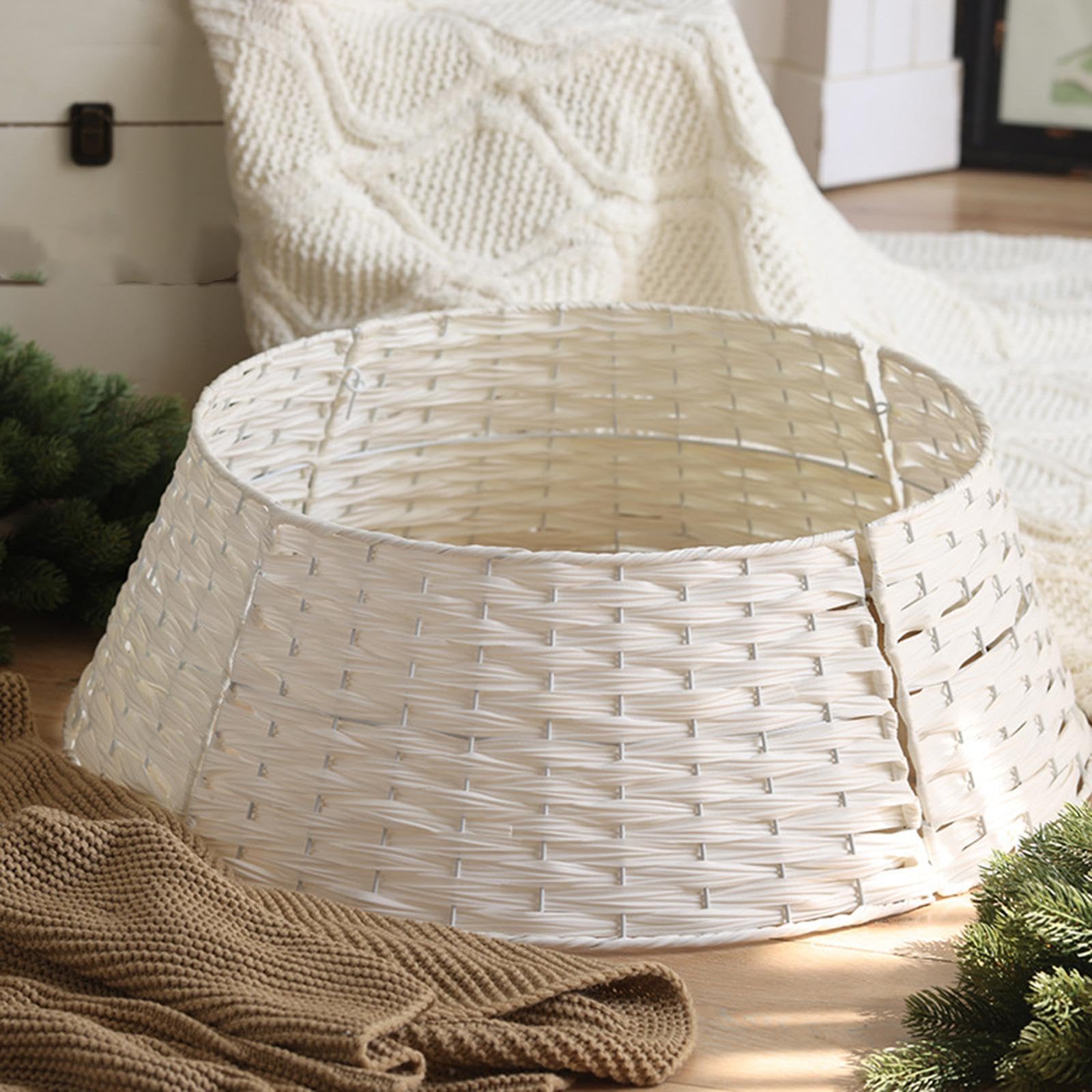 1 Ensemble Jupe Sapin Noël Ornement Jupe Base Tablier Décoration Anneau Pied Sapin Support Matière Lavable Démontable Adapté pour Intérieur Commerce E, Petit Blanc
