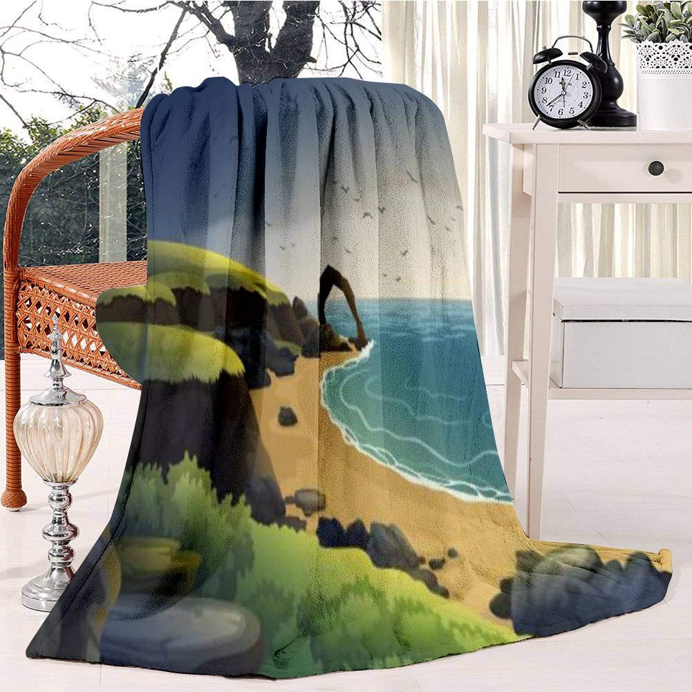 sea coast landscape vector background sandy beach with rocks and Bed Blanket Plush Velvet Soft Warm Blanket Lightweight Microfiber Blanket Christmas Blanket for Bed Chair Sofa, 150x200cm