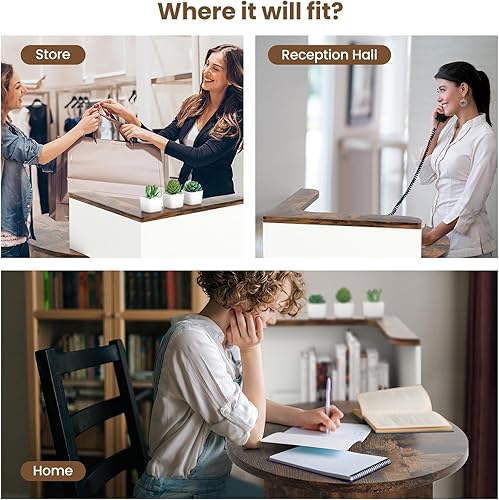 Miniatura 7 de Giantex Escritorio de recepción, mostrador delantero con cajón con cerradura, mesa de pago con mesa redonda, estante de esquina y estante ajustable