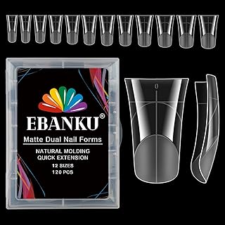 EBANKU Duck Nail Dual Forms for Poly Nail Extension, 120PCS Medium Length Duck Nail Tips Reusable Full Cover French Tip Molds for Builder Gel Nail Art Design Salon&DIY, 12 Sizes