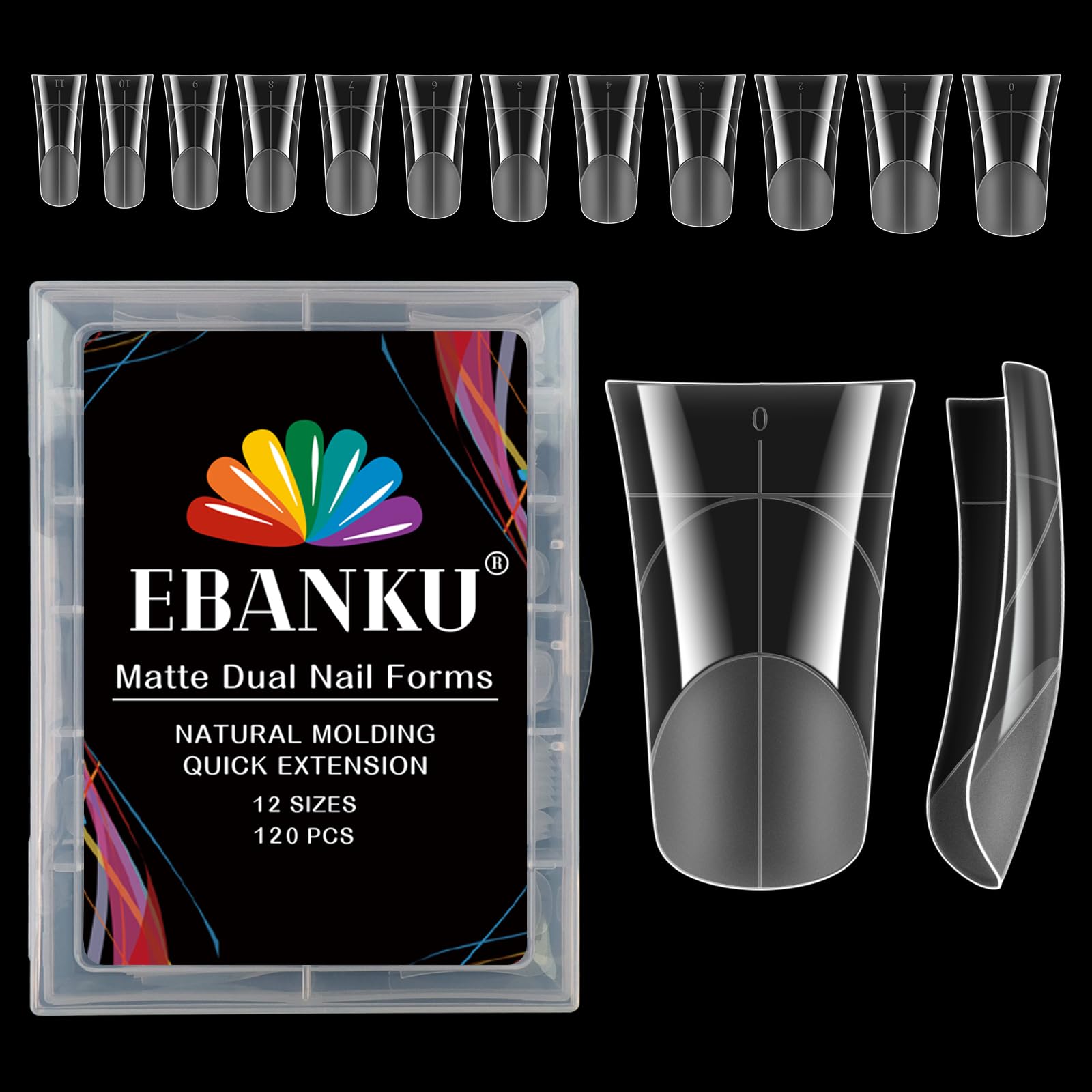 EBANKU Duck Nail Dual Forms for Poly Nail Extension, 120PCS Medium Length Duck Nail Tips Reusable Full Cover French Tip Molds for Builder Gel Nail Art