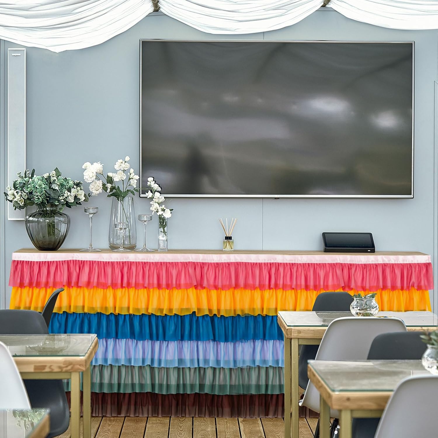 Whaline Boho Table Skirt 6ft Tutu Table Skirt Ruffle Back to School Supplies for Teacher Appreciation Rectangle Tables Kindergarten Preschool Elementary School Classroom Decor