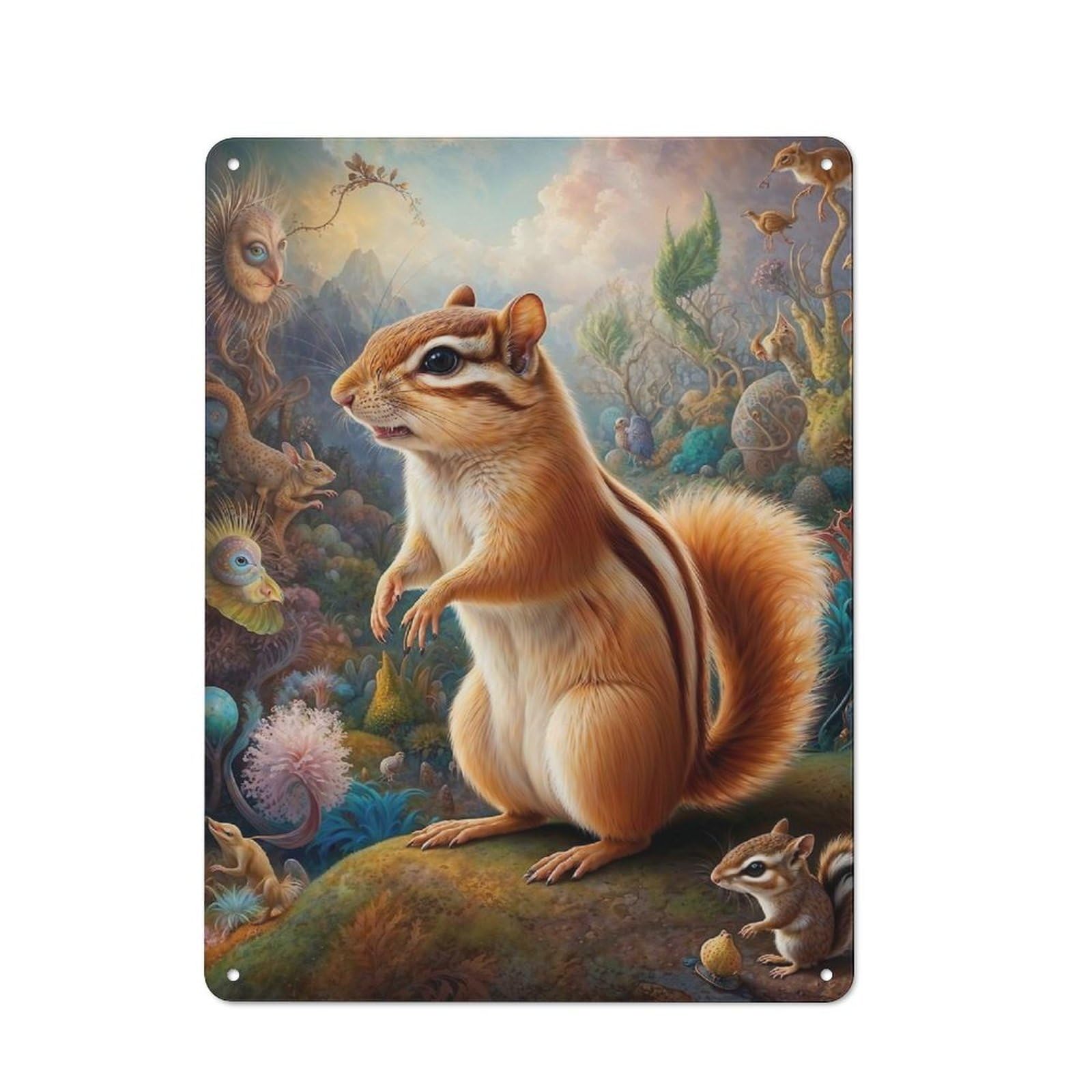 Junmoney Surreal Chipmunk Safari Retro Printed Metal Sign 40X30cm For Living Room Wall, For Home Interiors, Feature Walls And Decorative Displays