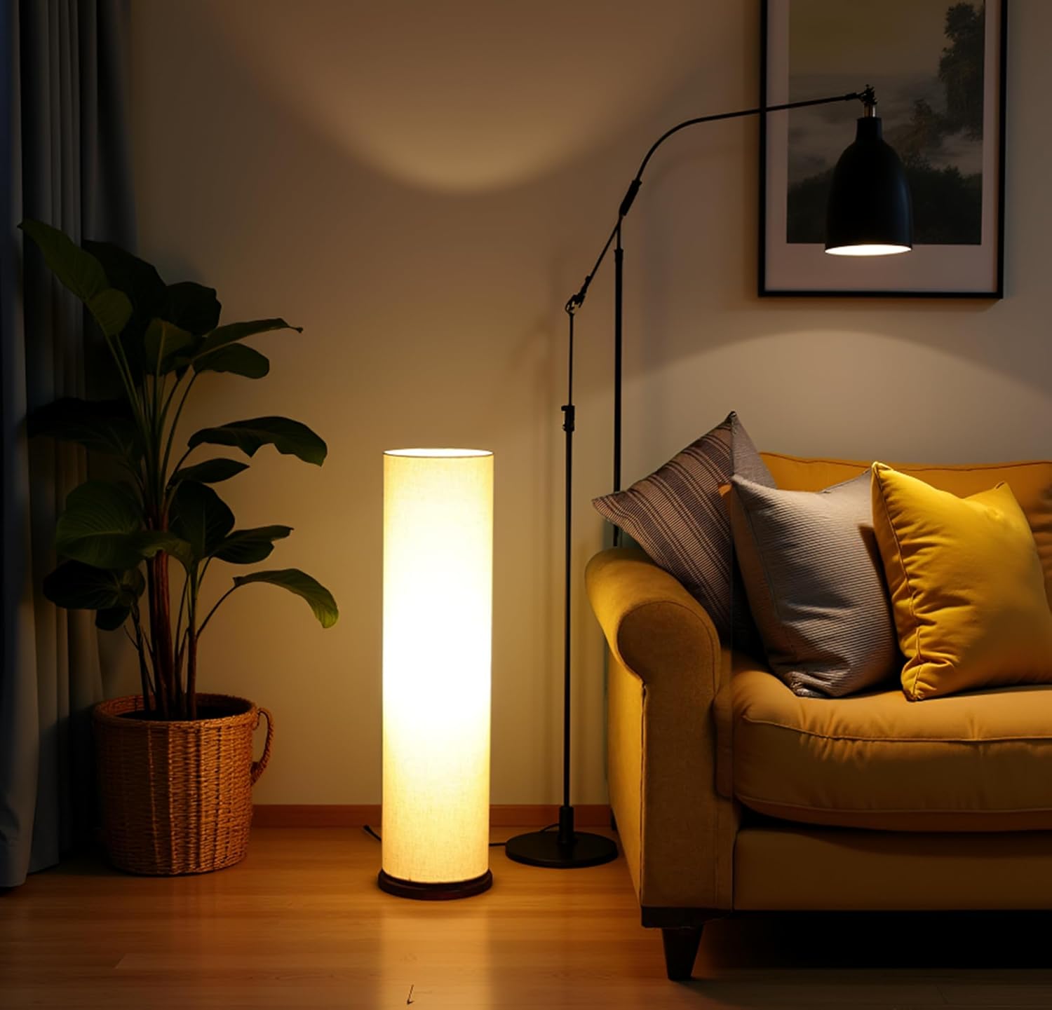 BTR Crafts® Wooden Base Cylinder Shape Corner Decorative Floor Lamp, Pack of 1 (Bulb Included)