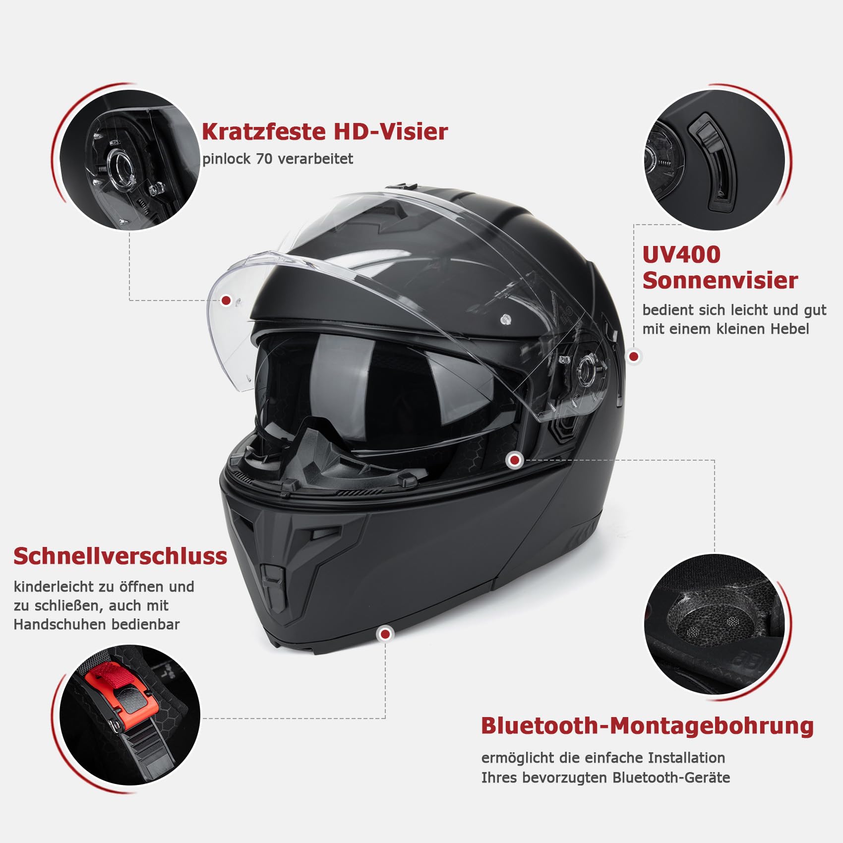 Westt Motorradhelm Klapphelm ECE 22.06 und PINLOCK 70 vorbereitet | Integralhelm Klappbar mit Sonnenblende, Rollerhelm für Damen und Herren, Mopedhelm vorbereitet für Kommunikationssystem