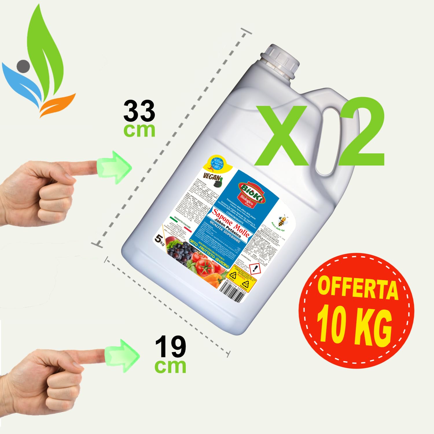 Sapone Molle Potassico Alta concentrazione e Efficacia in presenza di insetti, malattie, fumaggine - lavamelata. FORMATO GRAN RISPARMIO (2 Taniche da 5 Kg)