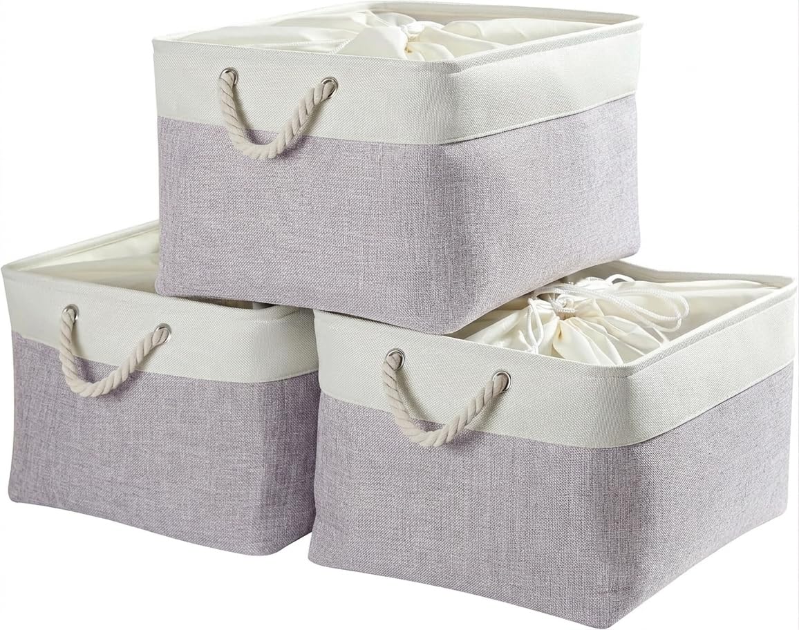 Mangata Jumbo Storage Box set of 3, Fabric Storage Baskets with Handles for Cupboards, Wardrobe, Shelves, Bathroom, Clothes, Toys, Towel (Foldable, 50x40x30 cm, Grey White) โ image 1
