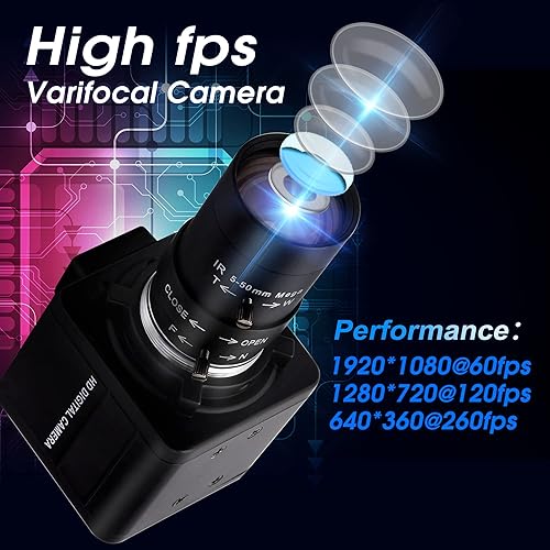 Miniatura 4 de 260fps Variable Focus Camera Optical Zoom Webcam,2mp FHD 1080P Varifocal Web Cam Manual Zoom Lens Webcamera,Raspberry Pi Mac Vari-Focus USB Web