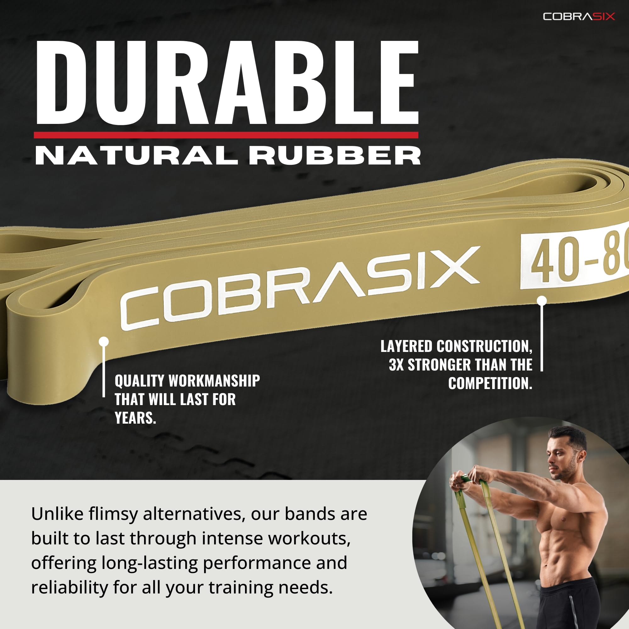 COBRASIX Bandas de resistencia para entrenar hombres y mujeres | Bandas de resistencia para entrenamientos en casa, levantamiento de potencia, estiramiento, WOD, entrenamiento de fuerza y dominadas