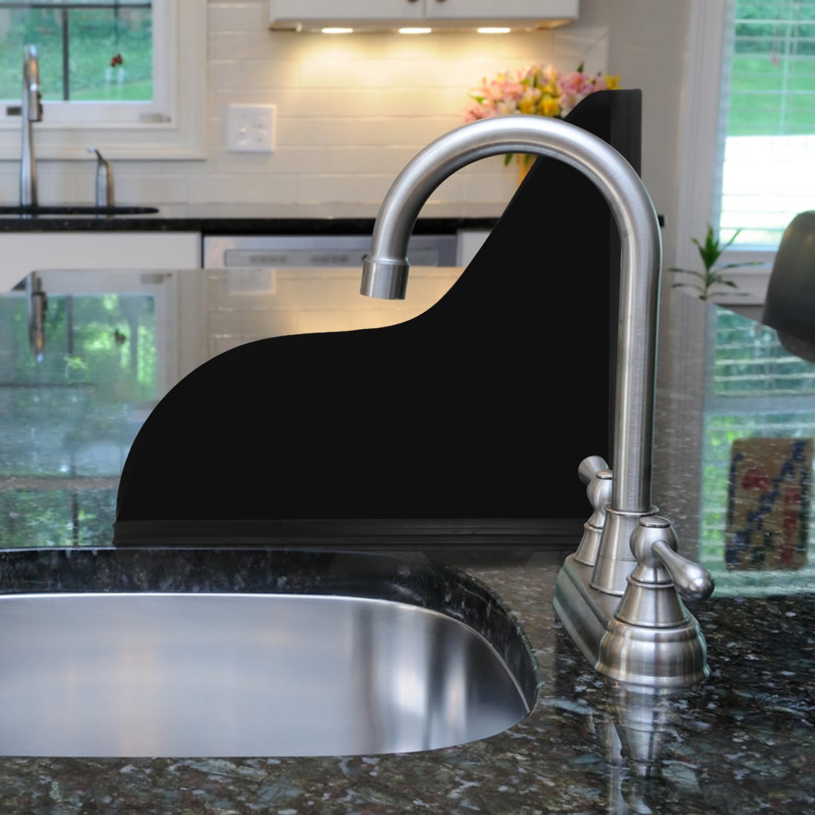 Levemolo 2 Pezzi Paraspruzzi Cucina in Acrilico Nero Protezione Antispruzzo e Antiscivolo per Lavello, Design Moderno per Bagno e Cucina