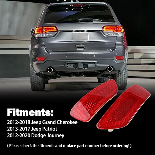 Miniatura 7 de Lámpara reflectora de parachoques trasero compatible con Jeep Grand Cherokee 2012-2018, Patriot 2013-2017, Dodge Journey 2012-2020 Reflectores de