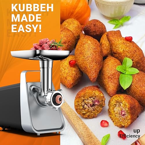 Miniatura 4 de Picadora eléctrica de carne, relleno de salchichas con tubo de salchicha, 2 cuchillas, 3 platos, kit Kubbe, 2800 W máximo, picadora de carne
