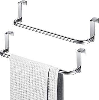 2 Pieces Metal Towel Bar Kitchen Cabinet Steel Towel Rack Bar for Hanging on Inside or Outside of Doors, Home Kitchen Bathroom(Silver)