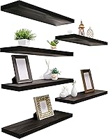 Vista 17 de Estantes flotantes de madera para pared, estantes rústicos de pared para dormitorio, estante flotante montado en la pared, juego de 4 color nogal