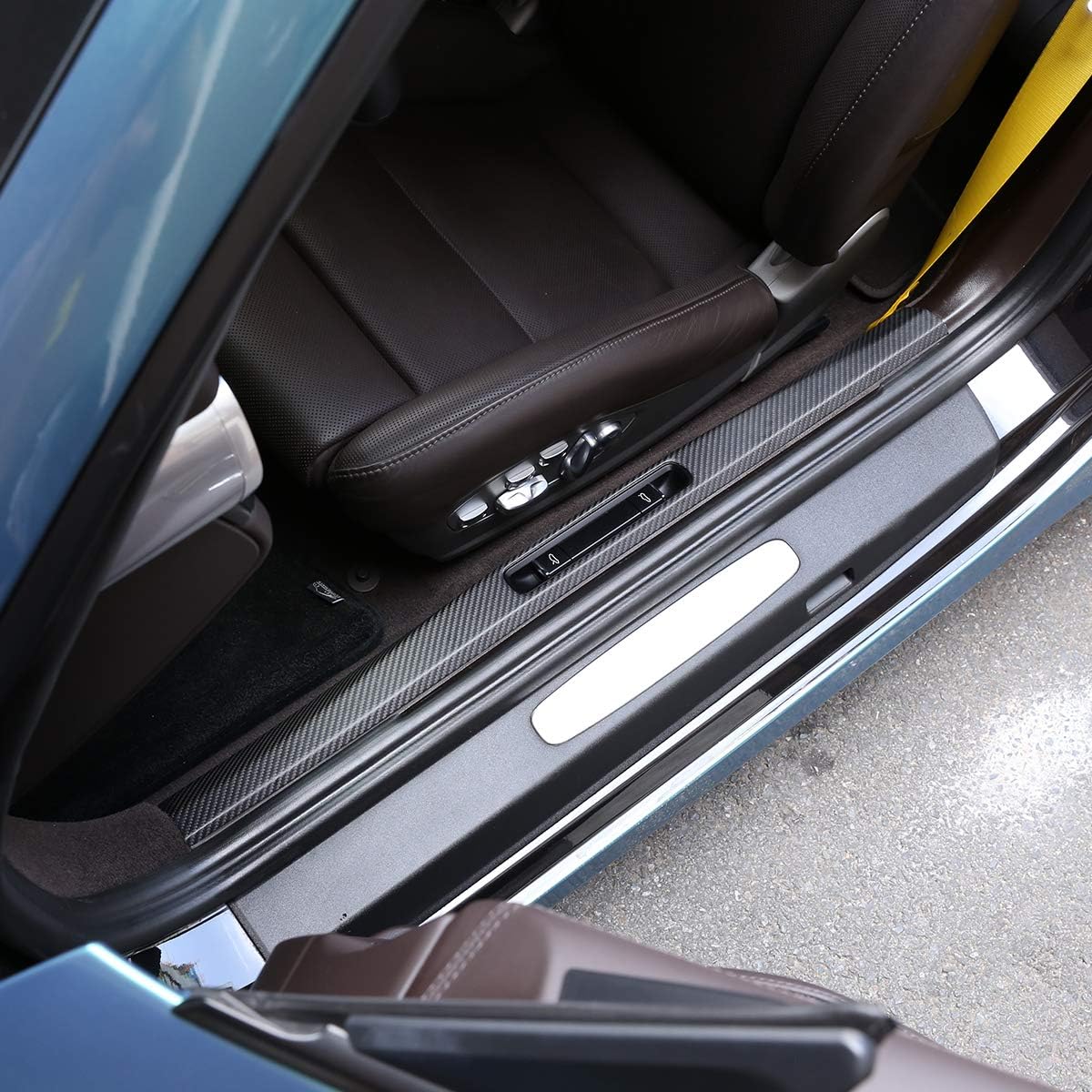 Real Carbon Fiber Car Door Sill Scuff Threshold Protector Plate Cover Interior Trim Accessories 2pcs for Porsche 718 911 MACAN 2016 2017 2018 2019 (Matte)